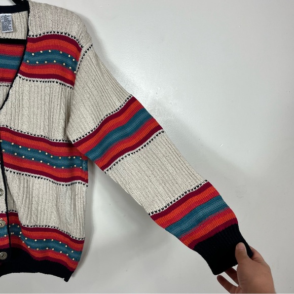 Russ Sport Company Sweater Cardigan Medium Grandma Coastal Boho Western Beaded - Picture 5 of 9